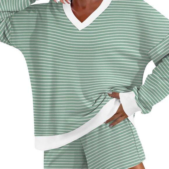 Other - Women's V-Neck Long Sleeve Pajama Set with Pocket - Cozy Loungewear